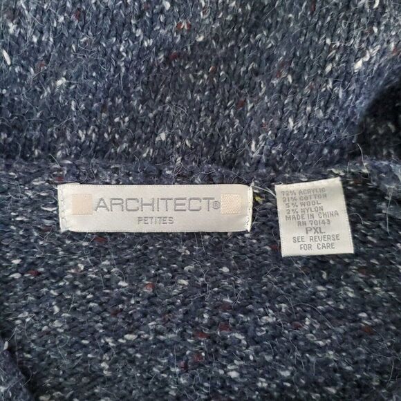 Womens Tweed Knit Cardigan Sweater PXL Slate Blue Red Fleck V Neck Preppy - Picture 4 of 5